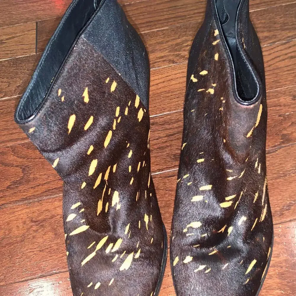 Cole Haan Women’s Calf Hair‎ Block Heel Ankle Boots Black Brown Speckled Size 10